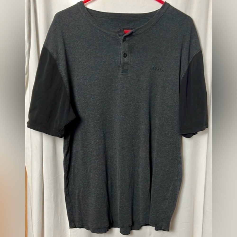 Brixton Men's Charcoal and Black Henley Shirt Size XL